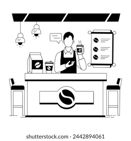 Ilustraciones lineales modernas del café del café