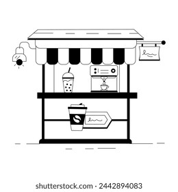 Modern Coffee Cafe Linear Illustrations