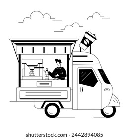 Moderne Kaffee Cafe lineare Illustrationen
