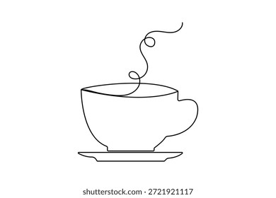 Modern coffee cup icon in continuous one line drawing style for minimalist branding design