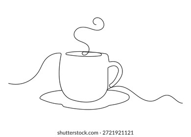 Modern coffee cup icon in continuous one line drawing style for minimalist branding design