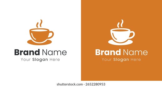 Design moderno do logotipo da xícara de café com vapor e um nome de marca elegante para cafés