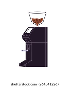 Modern coffee grinder icon. Electric coffe mill machine. Coffeehouse appliance for grinding cofee beans, preparing hot drinks, beverages. Flat isolated vector illustration on white background