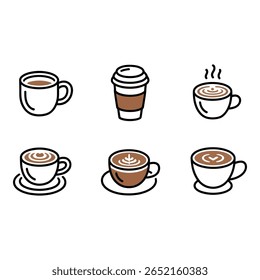Modern Coffee Icons Minimalist Line Art Latte Art Take Away Cups Warm Tones Cafe Menu Design