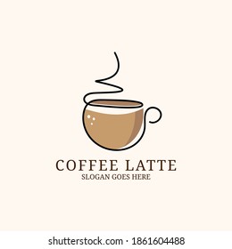 Modern Coffee late logo design template, with single line art outline style illustration