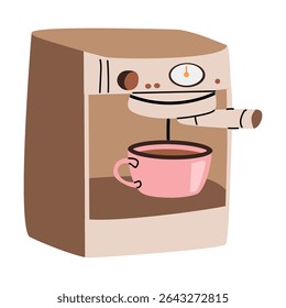 Modern coffee machine with cup for kitchen decor or cafe design.
