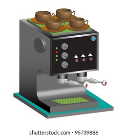 Modern coffee machine design with a few coffee cups on the top of the machine