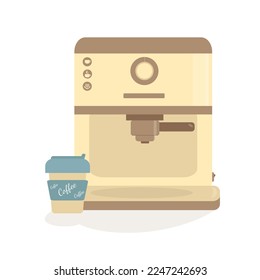 Modern coffee machine with a disposable paper cup for coffee in vector