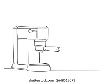Modern coffee machine in single outline illustration. Continuous line art drawing of coffee machine for coffee shop.