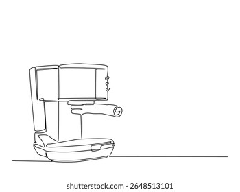 Modern coffee machine in single outline illustration. Continuous line art drawing of coffee machine for coffee shop.
