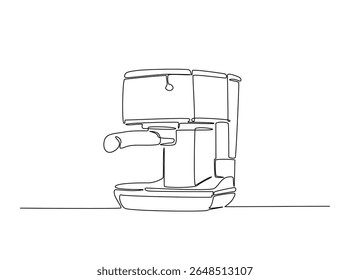 Modern coffee machine in single outline illustration. Continuous line art drawing of coffee machine for coffee shop.