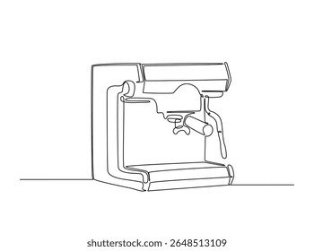 Modern coffee machine in single outline illustration. Continuous line art drawing of coffee machine for coffee shop.