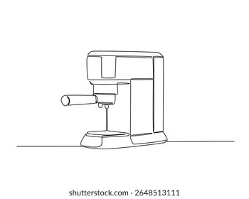 Modern coffee machine in single outline illustration. Continuous line art drawing of coffee machine for coffee shop.