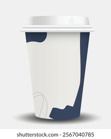 Modern coffee paper cup illustration featuring creative designs, sleek patterns, and vibrant colors. Perfect for branding, cafe promotions, and stylish packaging concepts.
