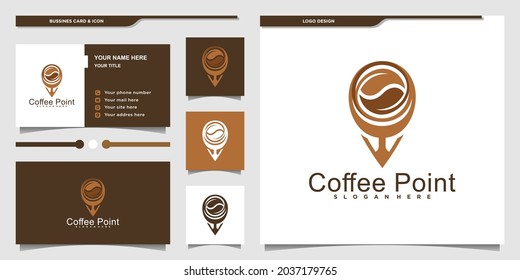 Diseño moderno de logotipo de punto de café con estilo único y plantilla de diseño de tarjetas de visita Vector Premium