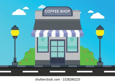 Modern Coffee Shop buildings, illustration of exterior facade store building.