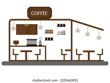 Modern coffee shop with furniture Stock vector Illustration.