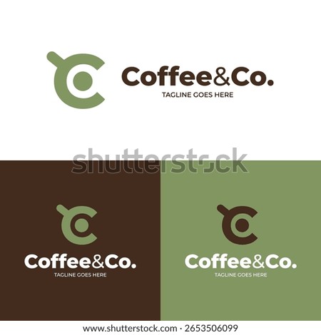 Modern coffee shop logo design featuring a stylized letter C forming a cup icon. Elegant and minimal logo suitable for cafés, coffee brands, packaging, or small business branding. Includes color varia