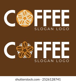 "Logotipo moderno da cafeteria com ilustrações de grãos de café dentro de um padrão circular, emparelhado com tipografia arrojada,
Ideal para cafés, marcas de café ou produtos relacionados.