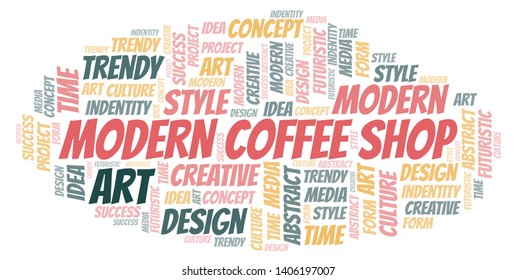 Modern Coffee Shop word cloud. Wordcloud made with text only.