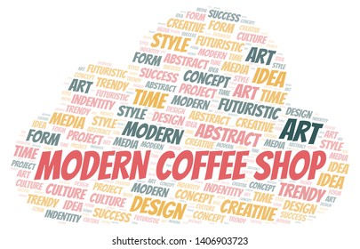 Modern Coffee Shop word cloud. Wordcloud made with text only.