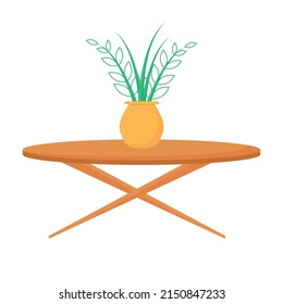 Modern coffee table with houseplant semi flat color vector object. Full sized item on white. Contemporary furniture. Simple cartoon style illustration for web graphic design and animation
