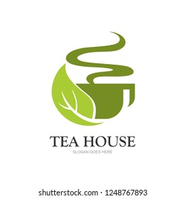 Modern coffee and tea cup logotype. Vector template logo design. Business concept icon.