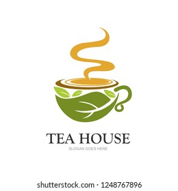 Modern coffee and tea cup logotype. Vector template logo design. Business concept icon.
