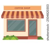 Modern coffeehouse exterior. Cozy coffee shop facade.Traditional popular place to meet, drink and eat.Flat style vector illustration isolated on white