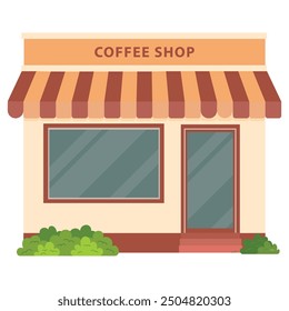 Modern coffeehouse exterior. Cozy coffee shop facade.Traditional popular place to meet, drink and eat.Flat style vector illustration isolated on white