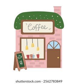 Modern coffeehouse exterior. Cozy coffee shop facade.Traditional popular place to meet, drink and eat.Flat style vector illustration isolated on white