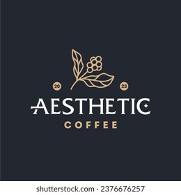 modern coffeeshop logo. coffee bean with plant branch hipster minimal logo vector with leaf simple line outline icon for cafe