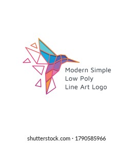 Modern colibri hummingbird bird with low poly or colorful polygon triangle style logo design