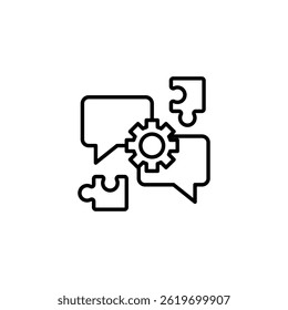 Modern Collaborative Process Illustration featuring Gear, Puzzle Pieces and Speech Bubbles