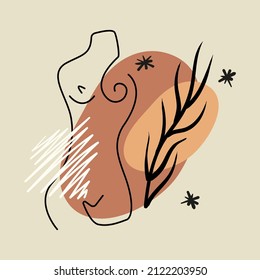 Modern collage with abstract shapes, mid century modern wall art, scandinavian style hand drawn design elements