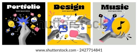 Modern collage concept of web design and development. Creative concept for web banner, social media banner, business presentation, marketing material. vector illustration