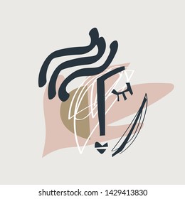 Modern collage face with abstract shapes, isolated stylish print. Vector EPS and jpg image, clipart, editable isolated details.