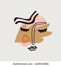 Modern collage face with abstract shapes, isolated stylish print. Vector EPS and jpg image, clipart, editable isolated details.