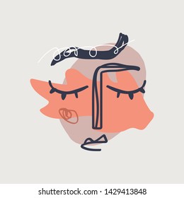 Modern collage face with abstract shapes, isolated stylish print. Vector EPS and jpg image, clipart, editable isolated details.