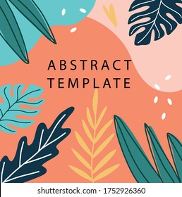 Modern collage floral pattern. Poster, postcard, label for printing. Abstract flora background. Summer sale discount design background with tropical leaves.  
Social Media Template. 