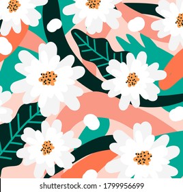 Modern collage floral pattern. Poster, postcard, label for printing. Abstract flora background. Summer sale discount design background. Social Media Template. 