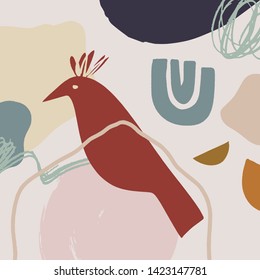 Modern collage pattern with bird. Scandinavian style nursery print. Nordic design for interior and other. Vector EPS clip art