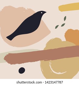 Modern collage pattern with bird. Scandinavian style nursery print. Nordic design for interior and other. Vector EPS clip art