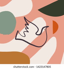 Modern collage pattern with bird. Scandinavian style nursery print. Nordic design for interior and other. Vector EPS clip art