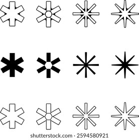A modern collection of abstract asterisk symbols and starburst vector designs.