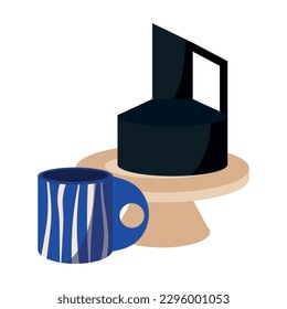 Modern collection ceramic vases and cups, mug with abstract various doodle shapes and lines. Minimalist antique ceramic pottery, clay for interior set. Vector illustration isolated on background