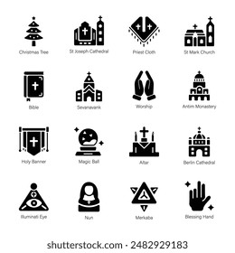 Modern Collection of Christian Belief Glyph Icons 

