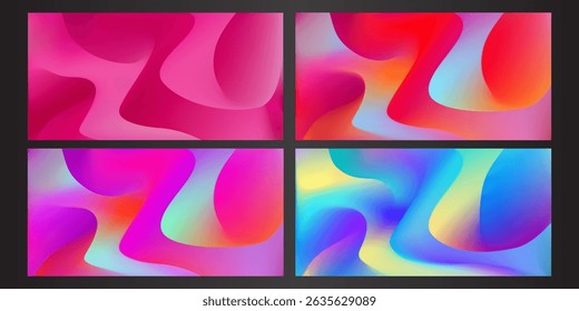 A modern collection of colorful fluid gradient backgrounds with abstract liquid shapes in pink, blue, red, and rainbow tones. Perfect for websites, banners, apps, or product packaging.