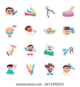Modern Collection of Hairdressing Flat Stickers


