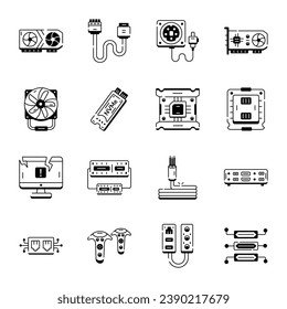 Modern Collection of Hardware Components Line Icons 

